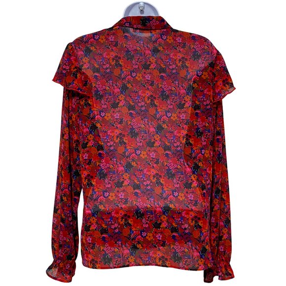 Promod-Women's Medium Button Top Collared Light Weight Long Sleeve Floral Design - Picture 4 of 4